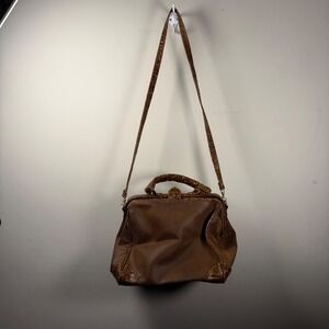 Swing Doctor Bag Satchel Women Medium Brown Vintage Croc Embossed Faux Leather